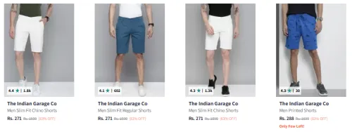 Image of The Indian Garage Co. Men's Shorts upto 83% Discount