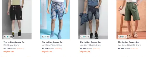 Image of The Indian Garage Co Men's Cotton Shorts Minimum 80% Discount