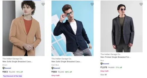 Image of The Indian Garage Co Men's Readymade Blazers Starts @ ₹863