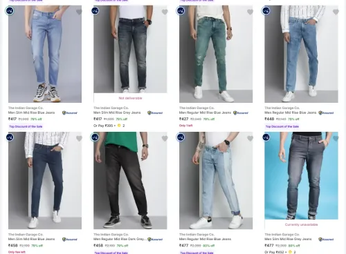 Image of The Indian Garage Co. Men's Jeans at minimum 80% Discount