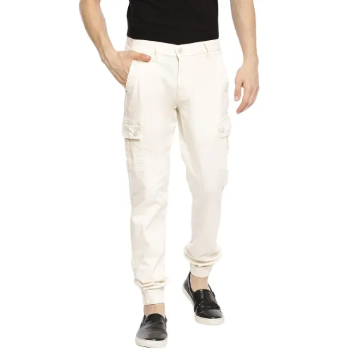 Image of The Indian Garage Co Men Slim Fit Solid Mid-Rise Cuffed Cargos