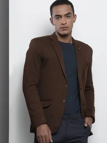 Image of The Indian Garage Co. Men Solid Single Breasted Formal Blazer