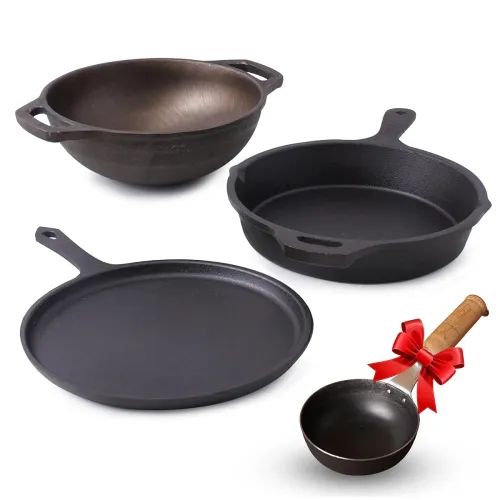 Image of The Indus Valley Pre-Seasoned Cast Iron Cookware Set of 4Pcs Black