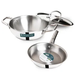The Indus Valley Triply Stainless Steel Cookware Set of 3Pcs | Kadai with Lid