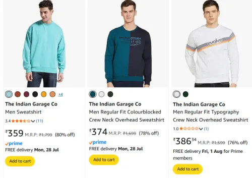 Image of The Inidian Garage Co Men Sweatshirt Minimum 75% Discount