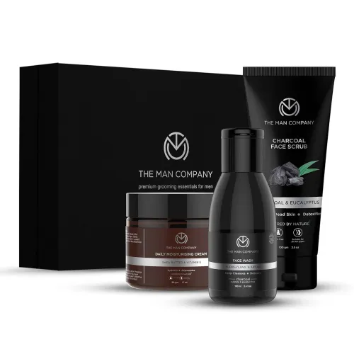 Image of The Man Company Detan Facial Kit Charcoal Face Wash Charcoal Scrub Daily Moisturising Face Cream