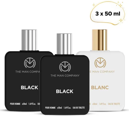 Image of THE MAN COMPANY Iconic Perfumes, Black and Blanc EDT 3 x 50ml | Long-Lasting Fragrance Eau de Toilette - 150 ml (For M