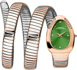 French Connection The Mystic Curve Womens Rose Two Tone Watch | Rhinestones Green Sunray Dial Analog Watch