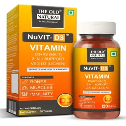 The Old Natural Nuvit-D3, Vitamin D3 K2 MK7 Tablets, Vitamin D3 (Lichen) + K2 for Bone Strength & Calcium Absorption
