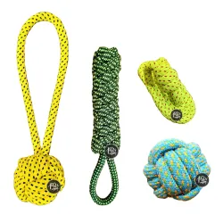 The Pets Company Dog Chew Toys for Puppy Teething & Training (Chew Slipper + Ball + Tug Ball + Dummy), Dog Rope Toy Combo of 4 for Small Dogs & Puppies