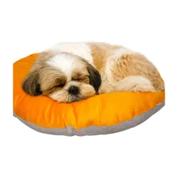 The Pets Company Calming Dog & Cat Bed | Soft Fluffy Donut Reversible, Washable Pet Bed for Kittens Puppies | Cozy Plush Anti-Anxiety Cushion |, (L-22 Inch x B-22 Inch x H-4 Inch), Orange &....