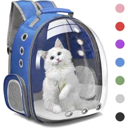 The Pets Company Transparent Capsule Breathable Airline-Approved, Ventilate Carrier Backpack for Travel, Hiking and Outdoor for Cats & Kittens - Royal Blue