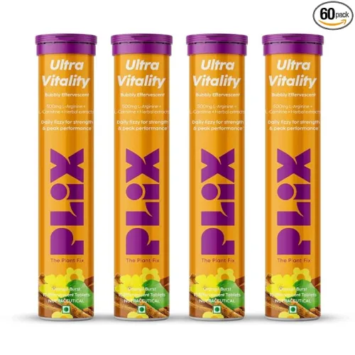 Image of The Plant Fix Plix Ultra Vitality Effervescent Pack of 4 (Orange Burst), 4 count, 15 capsules