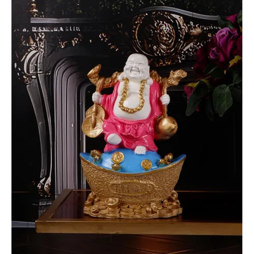 Image of THE WHITE INK DECOR Premium Colourful Laughing Buddha Show piece