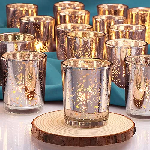 Image of The Purple Tree Silver Mercury Votive Tealight Candle Holder (Pack of 6)