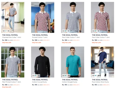 Image of THE SOUL PATROL Checked Polo Collar Cotton T-shirt Starting @ Rs. 188 