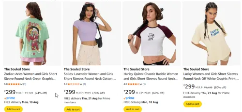 Image of The Souled Store Women T-shirt Starting @ ₹299