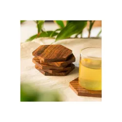 THE WOODEN CITY Hexagon Woolen Coaster Set of 6