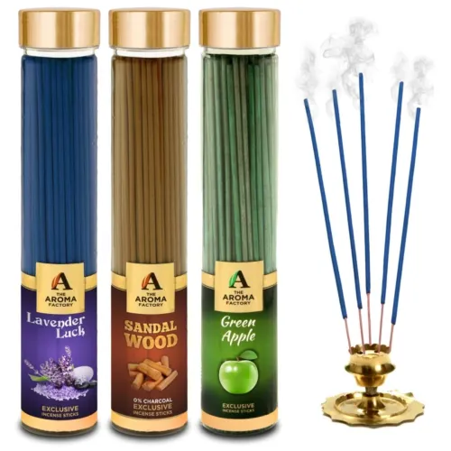 Image of The Aroma Factory Lavender,Sandalwood Chandan & Green Apple Agarbatti for Pooja,Luxury Incense,100% Herbal Fragrance Aga