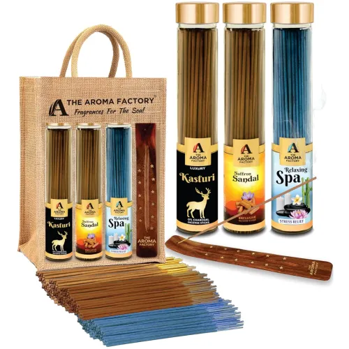 Image of The Aroma Factory Organic Relaxing Spa, Kasturi Musk & Saffron Sandal Agarbatti for Pooja, No Charcoal Incense Sticks, 0