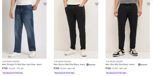 Image of The Bear House Men's Jeans upto 77% Discount