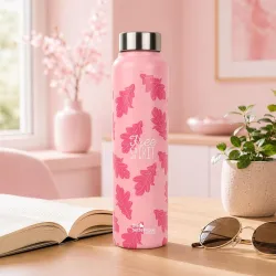 The Better Home Stainless Steel Water Bottle 1 Litre | Leak Proof, BPA Free, Rust Proof | Printed Sipper Bottle for Office, Gym, School, Travel, Kids & Adults | Free Spirit Quote | Pink