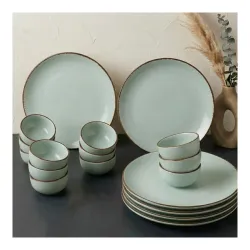 The Earth Store Mint Marble Ceramic Dinner Set, 18 Pieces Includes 6 Full Dinner Plates & 12 Vegetable Bowls Microwave a