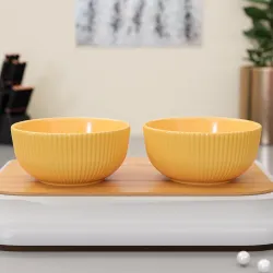 The Earth Store Yellow Fringe Ceramic Bowl Set of 2, 550ML Each | Snack Bowl | Perfect for Christmas Gift