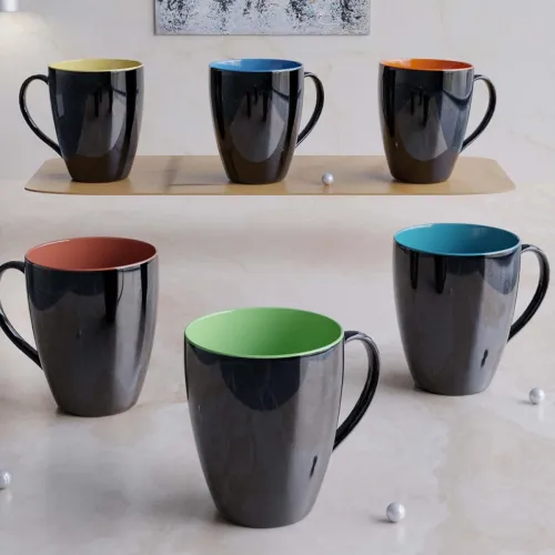 Image of The Earth Store Black Shine Multicolor Coffee Mug - Ceramic Tea Cups, Milk Mugs, Microwave Safe | Best for Gifting | 350
