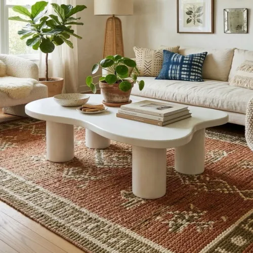 Image of THEGASBH White Abstract Shaped Engineered Wood Coffee Table