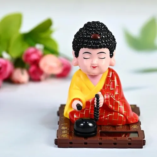 Image of THEGSHOP Buddha Moving Head Idol Decorative Showpiece - 10 cm (Resin, Red)