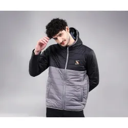 The Indian Garage Co Grey Regular Fit Colourblocked Hooded Puffer Jacket