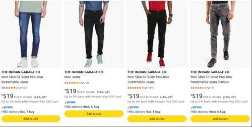 Image of The Indian Garage Co. Men's Jeans at 74% discount 