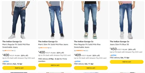 Image of The Indian Garage Co. Men's Jeans at minimum 70% Discountt