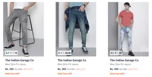 Image of The Indian Garage Co Men's Jeans at minimum 80% Discount