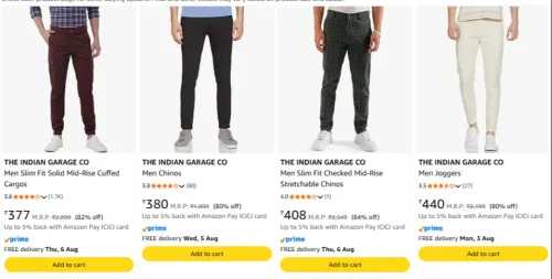 Image of The Indian Garage Co. Men's Joggers upto 84% Discount 
