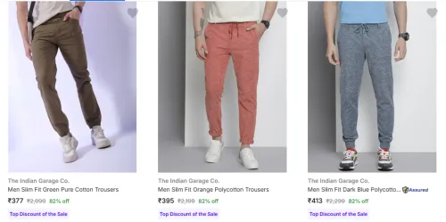 Image of The Indian Garage Co Men's Trousers upto 82% Discount