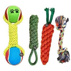 The Pets Company Dog Chew Toys for Puppy Teething & Training (Dummy + 2 Knot + Carrot + Tennis Ball Dumbell), Dog Rope T