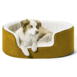 The Pets Company Self-Warming Dog Basket Bed for Medium Dogs| Soft Sherpa Winter Bed | Mustard, Medium, 26 x 26 x 9 inches