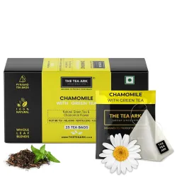 The Tea Ark Chamomile Tea Bags (25 Count) | Herbal Green Tea | Natural Whole Flower Buds of Chamomile | Individually Wra