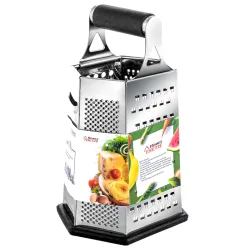 THETIS Homes 6-Side Box Grater - 9 Inch Stainless Steel Graters with Rubber Handle, Non Slip Rubber Bottom for Vegetable