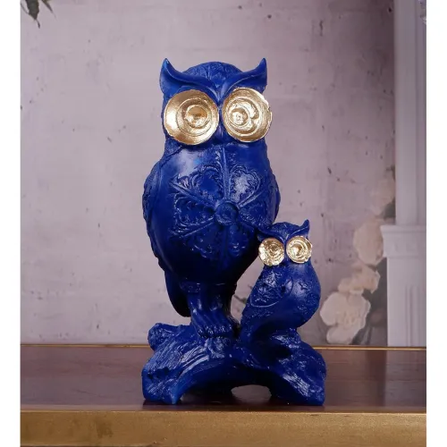 Image of THE WHITE INK DECOR Auspicious Blue Owl with Golden Eye