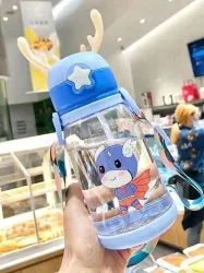 ThirstJoy Deer Horn Shape Water Bottle with Straw & Strap BPA Free Non-Toxic, Anti-Leak 600 ml Plastic Sipper (Pack of 1