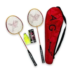 Thrasher Racquets with Plastic shuttles Badminton Kit (Red Yellow)