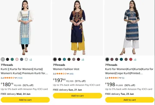 Image of Threads Kurta's for women at Minimum 90% Discount 