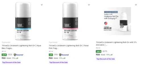 Image of Thriveco Deodorant Roll Ons Flat @₹99