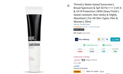 Image of ThriveCo Water-based Sunscreen 