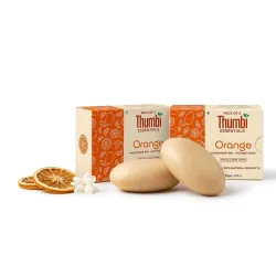 THUMBI ESSENTIALS Orange Bio-Enzyme Handmade Bathing Bar, Pack of 2 | Natural Citrus Soap, Coconut & Sesame Oil, Cold Pr
