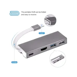 Thunderbolt 3 Dock Type-c to HDMI 4K USB3.0 Hub USB2.0 with USB-C PD Charge Adapter Compatible with MacBook Pro Huawei Matebook, Grey (D0406)
