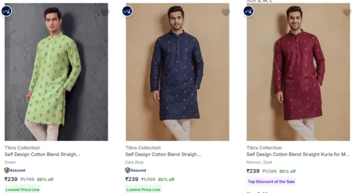 Image of Tibra Collection Men's Kurtas at minimum 86% Discount
